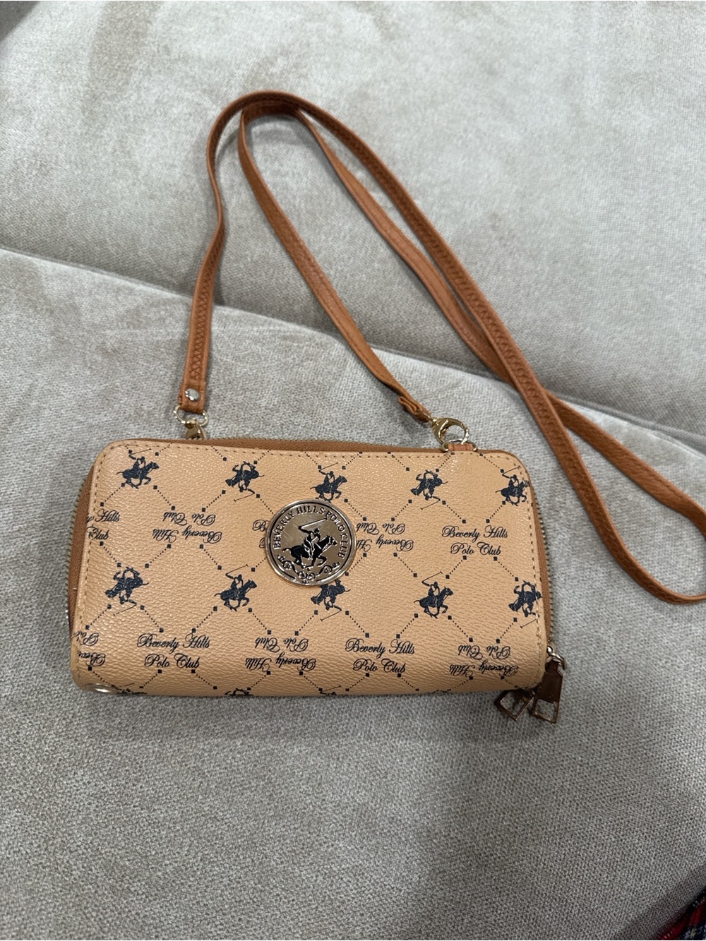 Beverly Hills Polo Club Tan Logo Print Crossbody Wallet